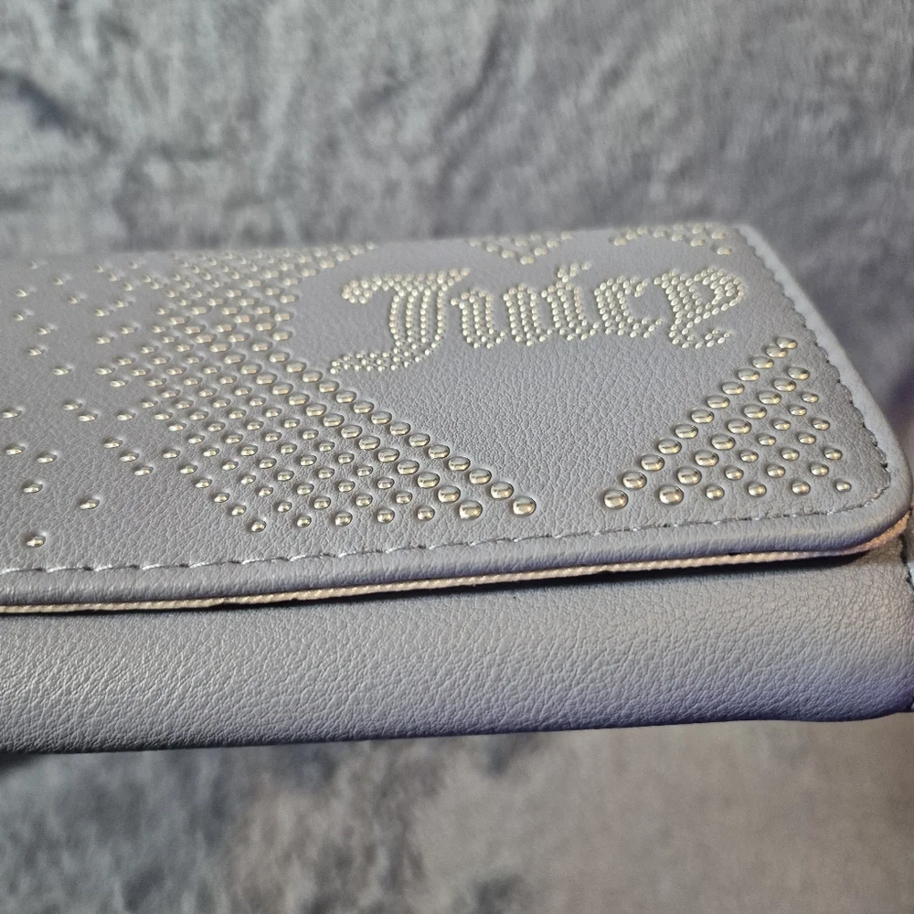 Juicy Couture Slate Blue Lovely Day Flap Clutch with Textured Design